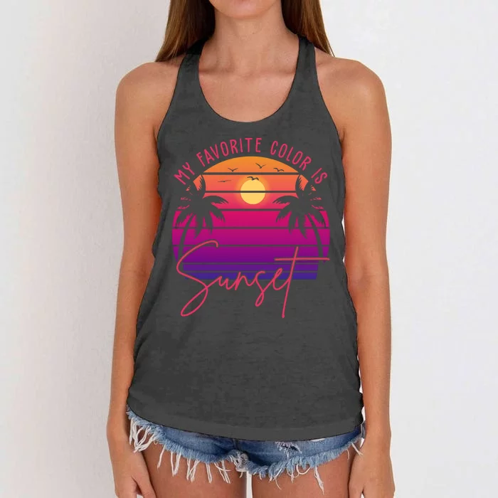 My Favorite Color Is Sunset Summer Retro Women's Knotted Racerback Tank