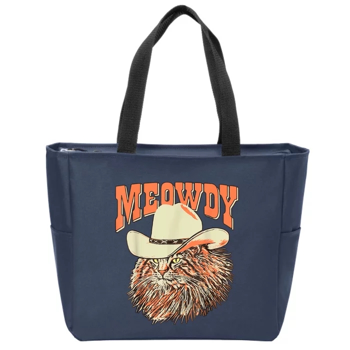 Meowdy Funny Country Music Cat Cowboy Hat Vintage Zip Tote Bag