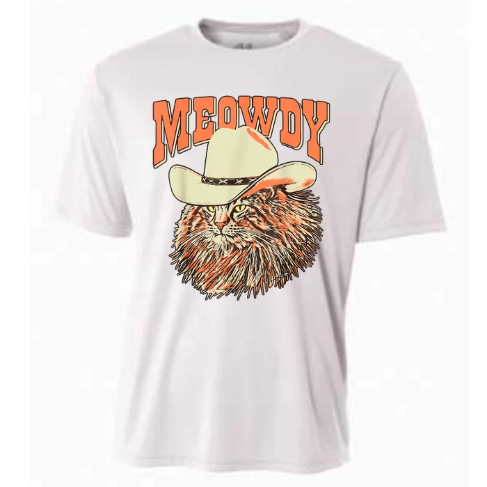 Meowdy Funny Country Music Cat Cowboy Hat Vintage Cooling Performance Crew T-Shirt