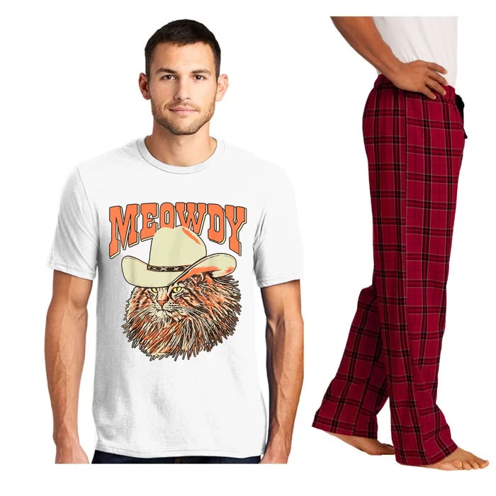 Meowdy Funny Country Music Cat Cowboy Hat Vintage Pajama Set