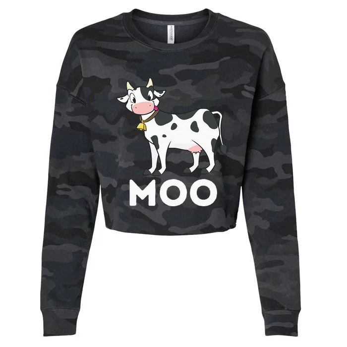 Moo Funny Cow Lover Famer Cattle Ranch Dairy Farming Cropped Pullover Crew