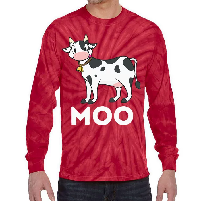 Moo Funny Cow Lover Famer Cattle Ranch Dairy Farming Tie-Dye Long Sleeve Shirt