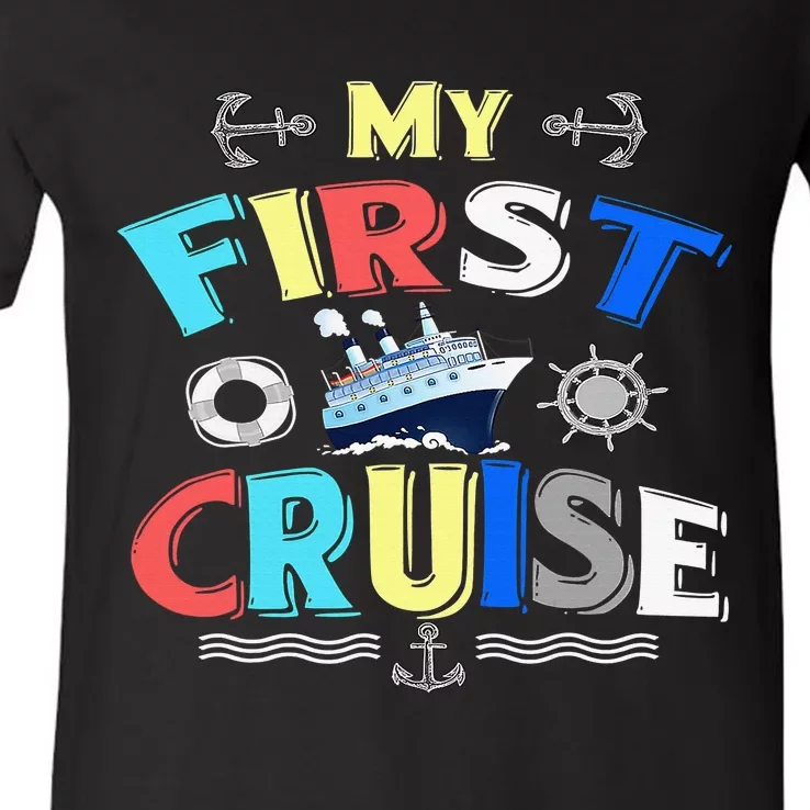 My First Cruise  Girls Boys Cruising and Sailing V-Neck T-Shirt