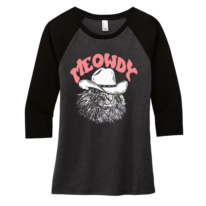 Meowdy! Funny Country Music Cat Cow Hat Vintage Women's Tri-Blend 3/4-Sleeve Raglan Shirt