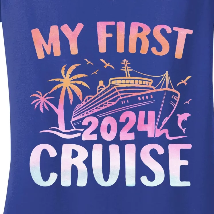 My First Cruise 2024 Vacation Matching Family Cruise Ship Women's V-Neck T-Shirt