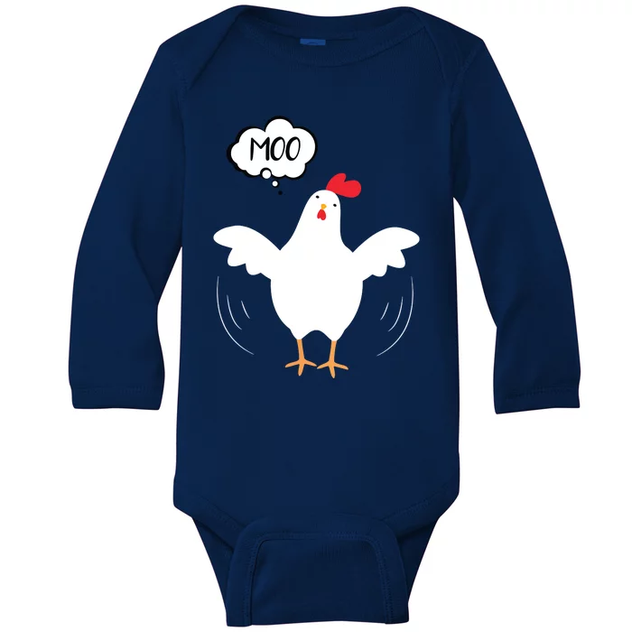 MOO Funny Cow Chicken Funny Baby Long Sleeve Bodysuit