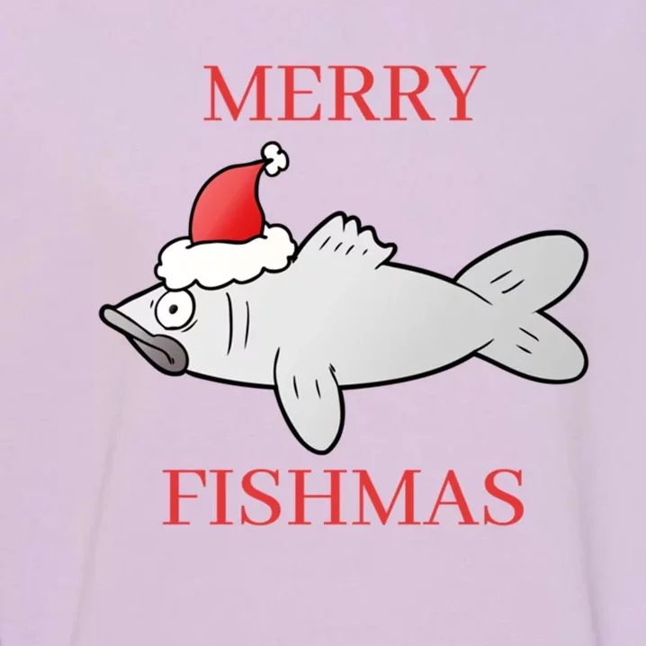 Merry Fishmas Christmas Fish Wearing A Santa Hat Cute Gift Garment-Dyed Sweatshirt