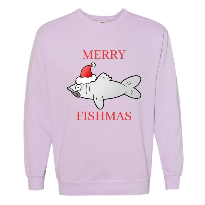 Merry Fishmas Christmas Fish Wearing A Santa Hat Cute Gift Garment-Dyed Sweatshirt