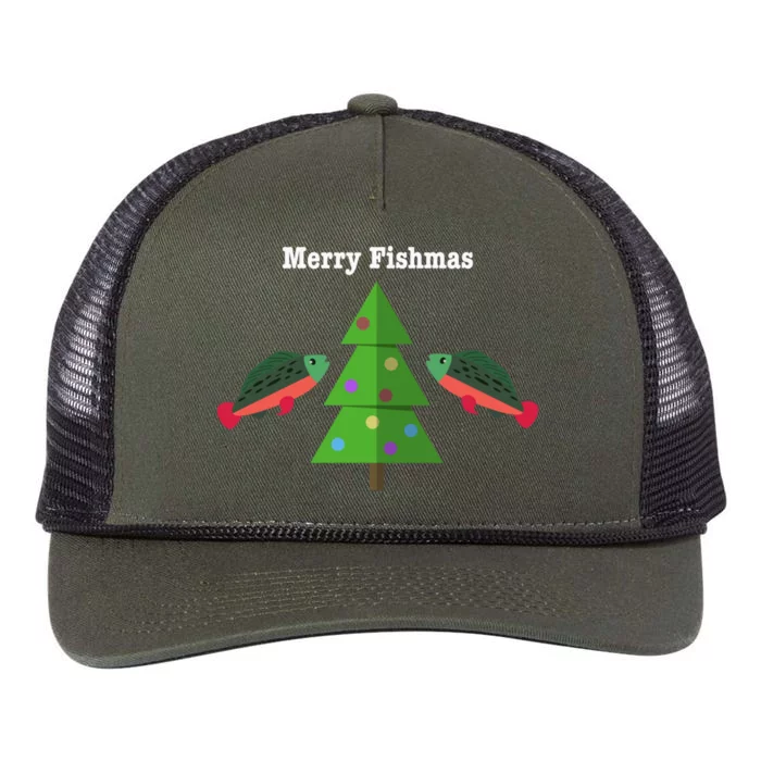 Merry Fishmas Christmas For Fisher And Fishing Funny Cute Gift Retro Rope Trucker Hat Cap