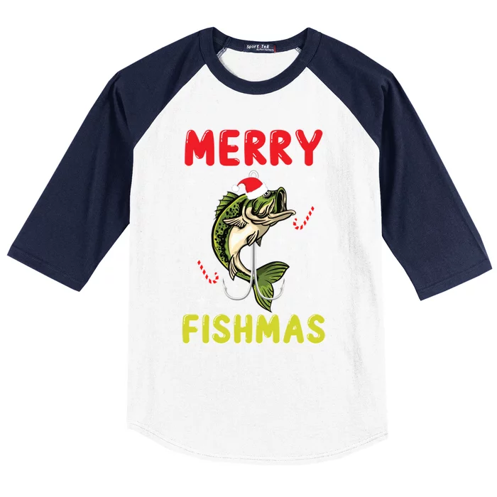 Merry Fishmas Christmas Funny Fishing Fish Santa Snow Meaningful Gift Baseball Sleeve Shirt