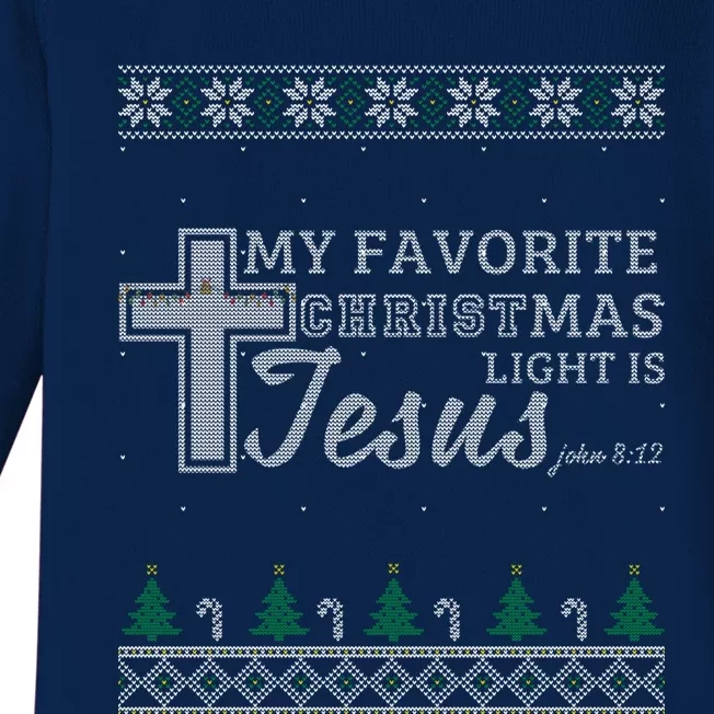 My Favorite Christmas Light Is Jesus Christian Ugly Funny Gift Baby Long Sleeve Bodysuit