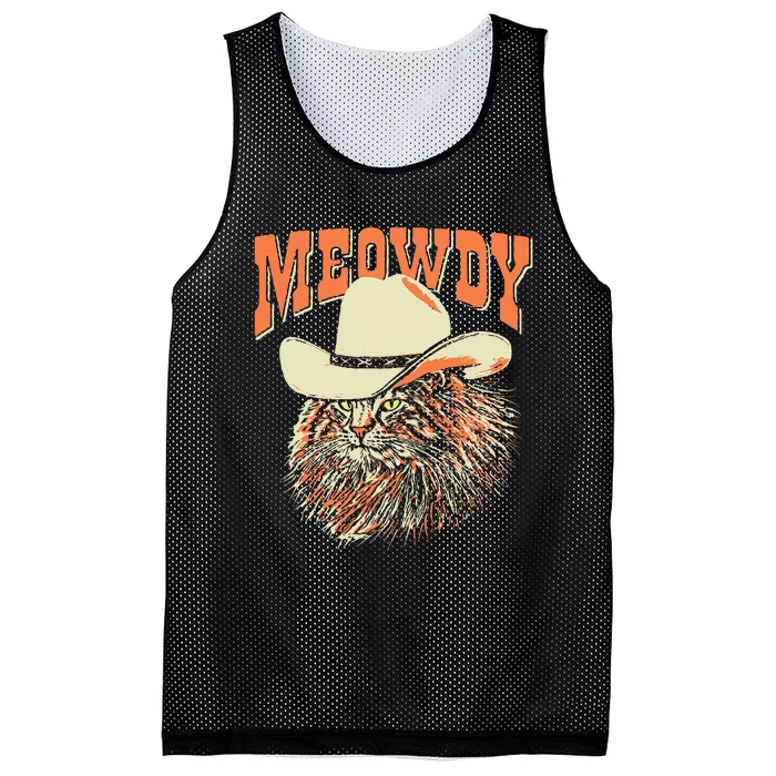 Meowdy! Funny Country Music Cat Cowboy Hat Vintage Mesh Reversible Basketball Jersey Tank