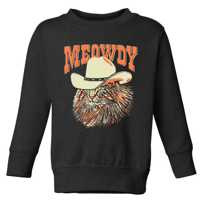 Meowdy! Funny Country Music Cat Cowboy Hat Vintage Toddler Sweatshirt