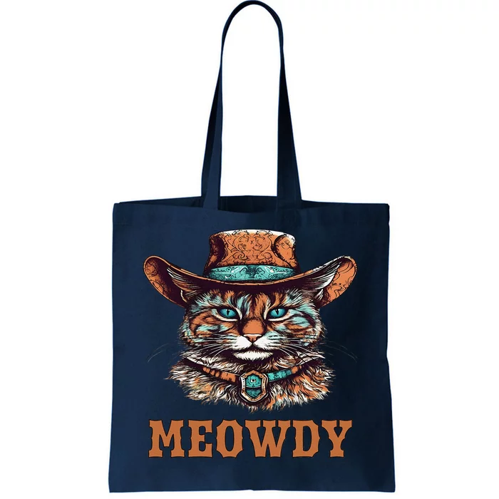 Meowdy Funny Cat Graphic Western Cowboy Cat Meow Howdy Tote Bag