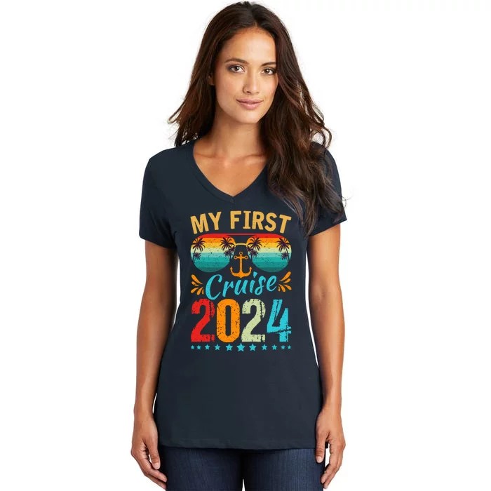 My First Cruise 2024 Family Vacation Cruise Ship Travel Women's V-Neck T-Shirt