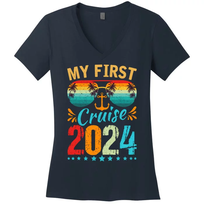 My First Cruise 2024 Family Vacation Cruise Ship Travel Women's V-Neck T-Shirt