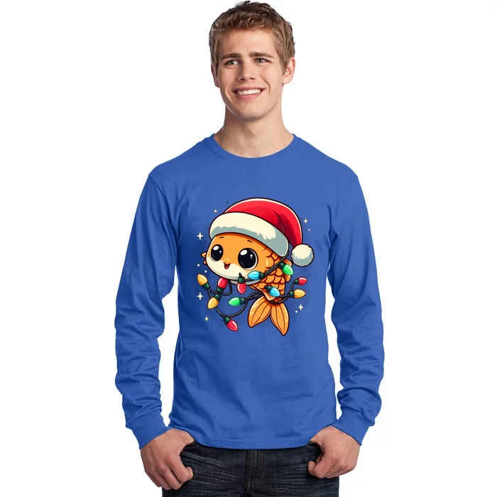 Merry Fishmas Christmas Lights Cute Fish Santa Hat Gift Tall Long Sleeve T-Shirt