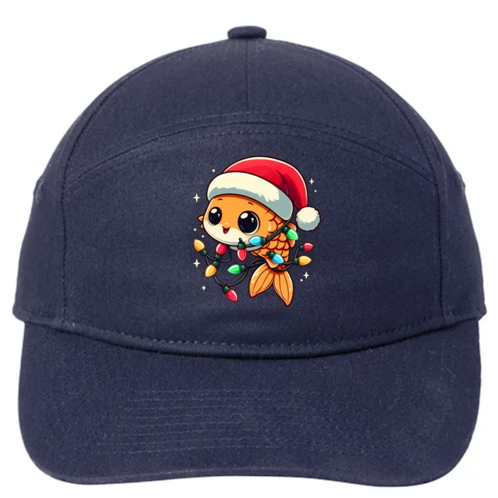 Merry Fishmas Christmas Lights Cute Fish Santa Hat Gift 7-Panel Snapback Hat