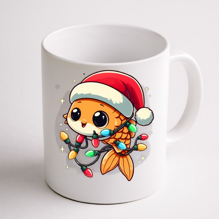 Merry Fishmas Christmas Lights Cute Fish Santa Hat Gift Front & Back Coffee Mug