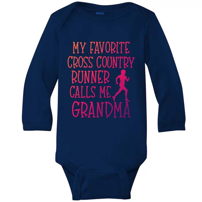 My Favorite Cross Country Runner Calls Me Grandma Grandson Gift Baby Long Sleeve Bodysuit