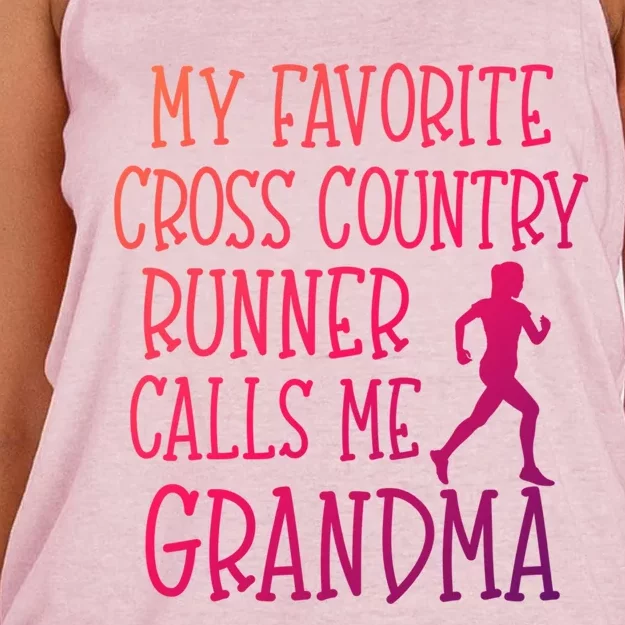 My Favorite Cross Country Runner Calls Me Grandma Grandson Gift Women's Knotted Racerback Tank