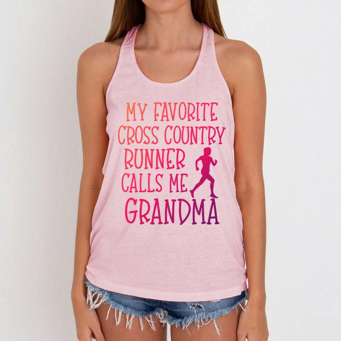 My Favorite Cross Country Runner Calls Me Grandma Grandson Gift Women's Knotted Racerback Tank