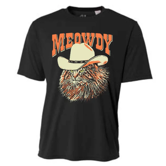 Meowdy! Funny Country Music Cat Cowboy Hat Vintage Cooling Performance Crew T-Shirt