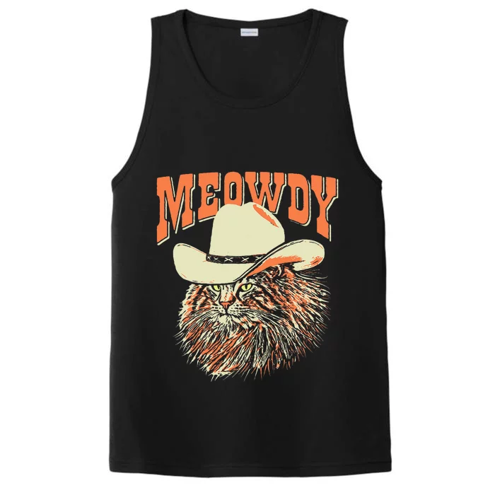 Meowdy! Funny Country Music Cat Cowboy Hat Vintage Performance Tank