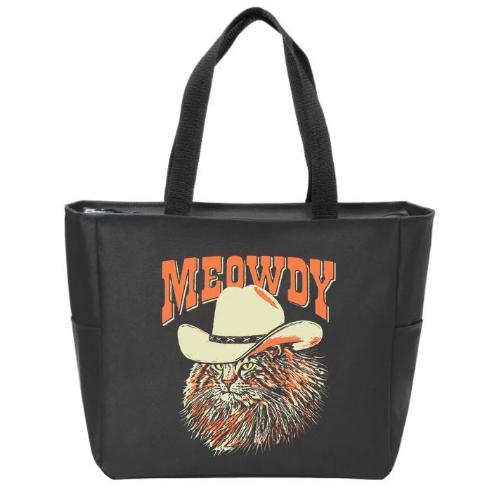 Meowdy! Funny Country Music Cat Cowboy Hat Vintage Zip Tote Bag