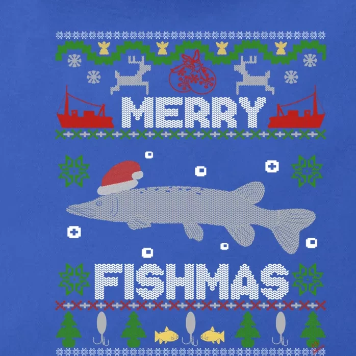 Merry Fishmas Christmas Sweater Looking Stiched Funny Fish Gift Zip Tote Bag