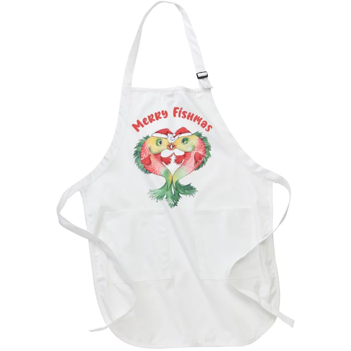 Merry FIshmas Cute Fish Christmas Gift Full-Length Apron With Pocket