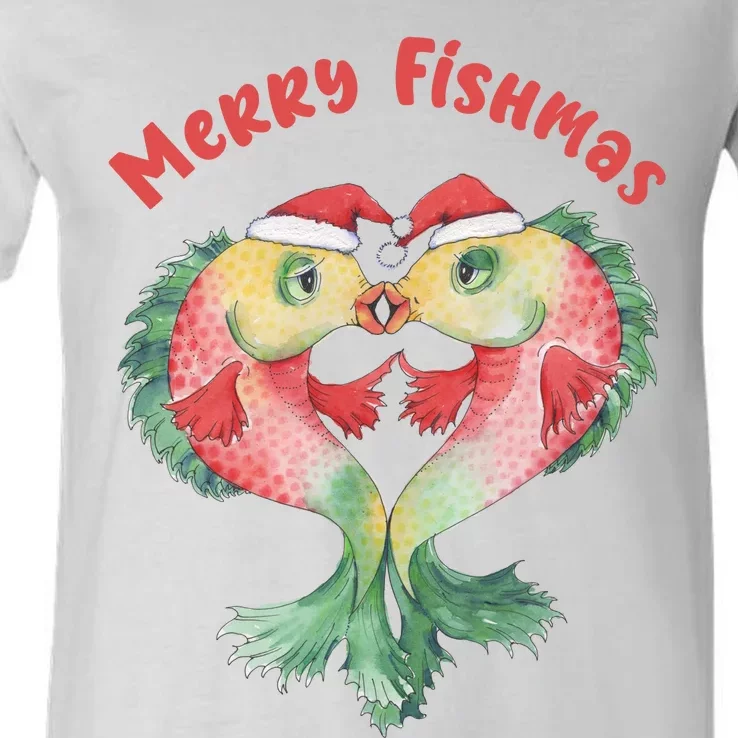 Merry FIshmas Cute Fish Christmas Gift V-Neck T-Shirt