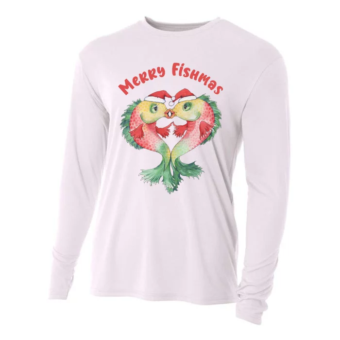 Merry FIshmas Cute Fish Christmas Gift Cooling Performance Long Sleeve Crew