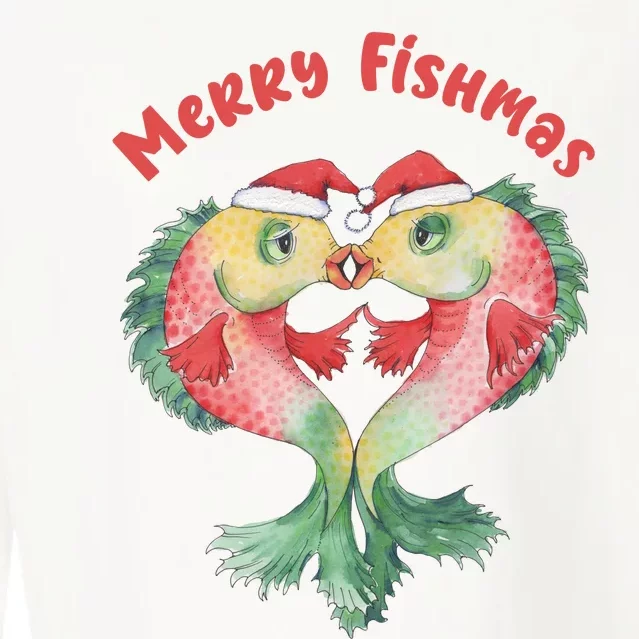 Merry FIshmas Cute Fish Christmas Gift Cropped Pullover Crew