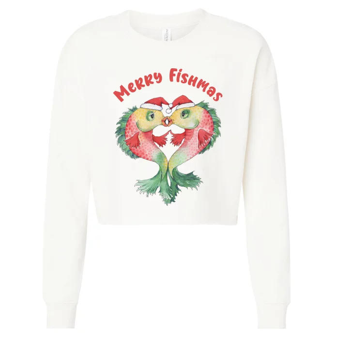 Merry FIshmas Cute Fish Christmas Gift Cropped Pullover Crew