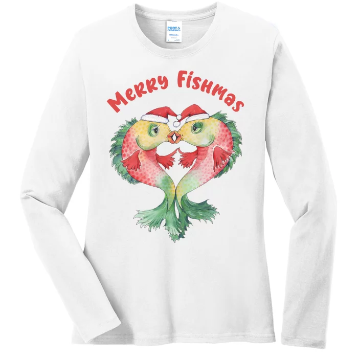 Merry FIshmas Cute Fish Christmas Gift Ladies Long Sleeve Shirt