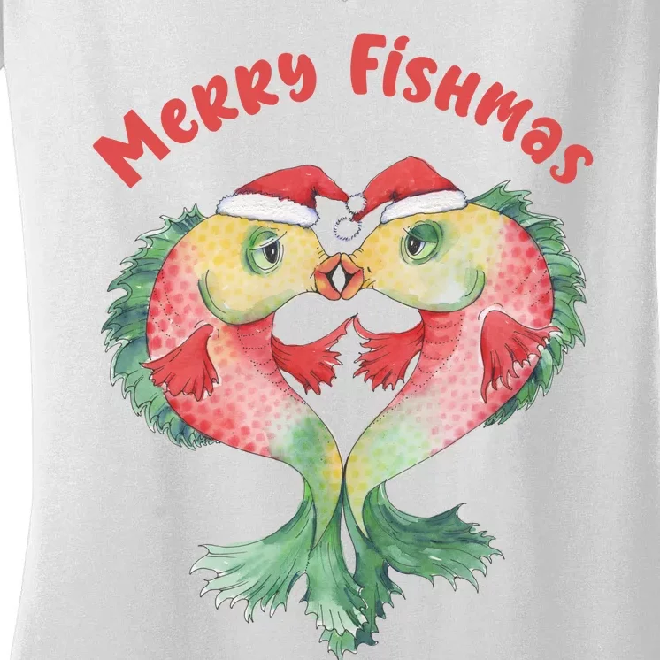 Merry FIshmas Cute Fish Christmas Gift Women's V-Neck T-Shirt