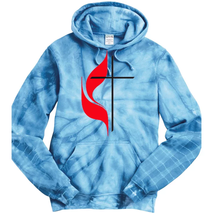 Methodist Flag Christian Cross And Flame Tie Dye Hoodie