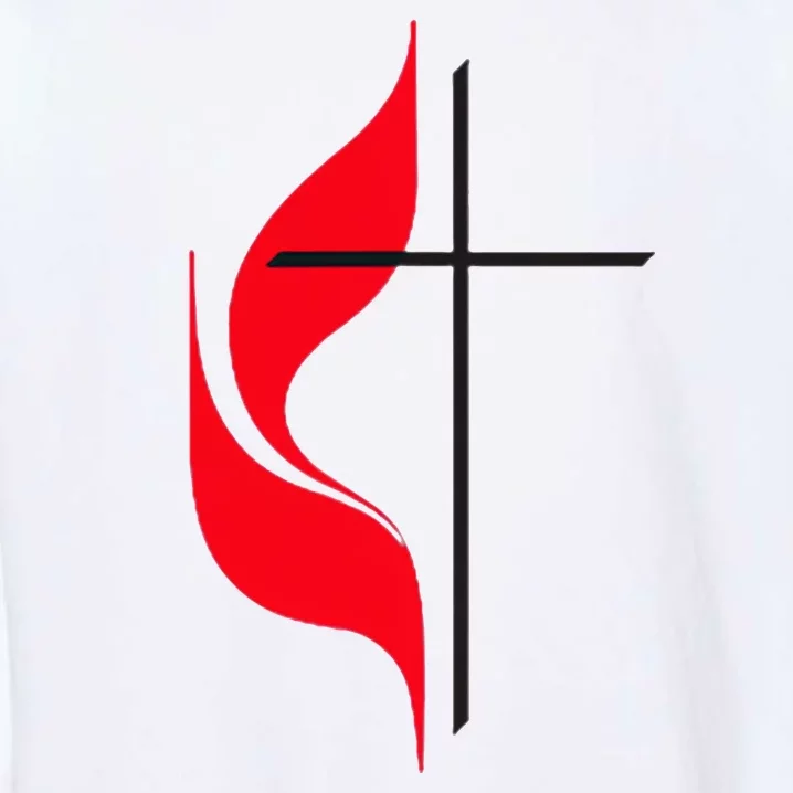 Methodist Flag Christian Cross And Flame Garment-Dyed Sweatshirt