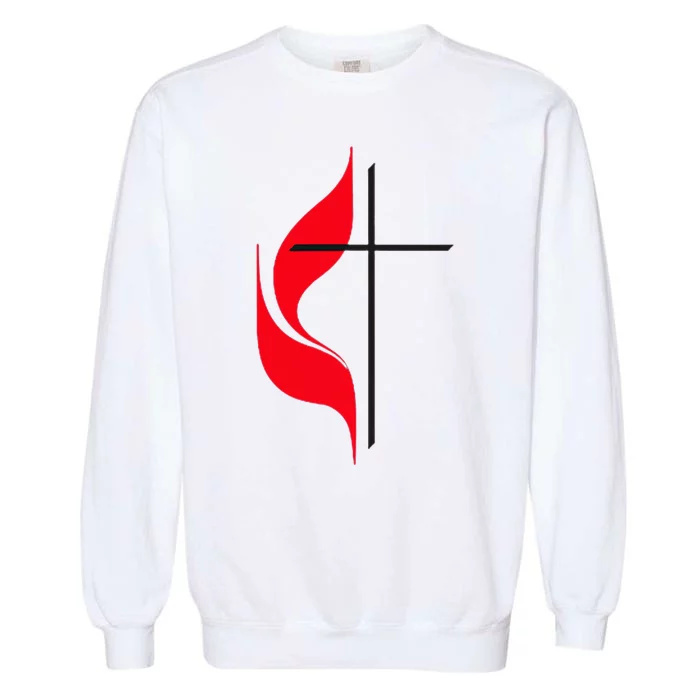 Methodist Flag Christian Cross And Flame Garment-Dyed Sweatshirt