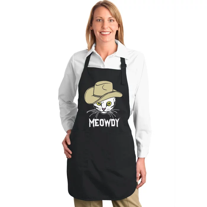 Meowdy Funny Cat Cow Hat Funny Cat Meme Full-Length Apron With Pocket