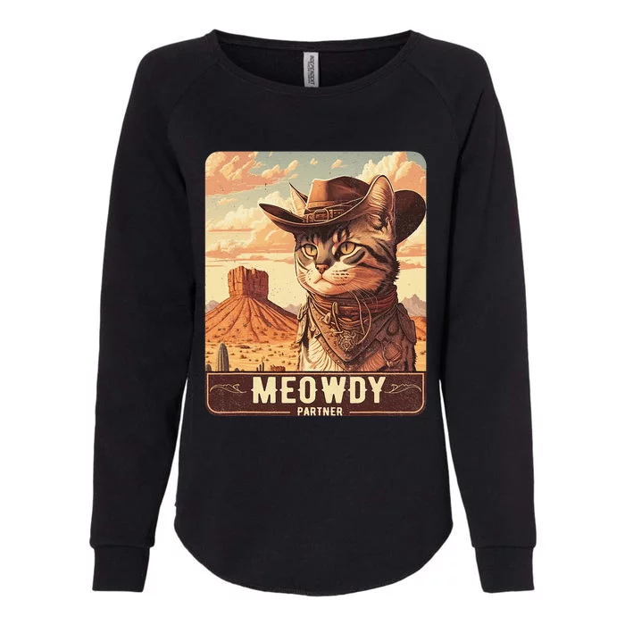 Meowdy! Funny Country Music Cat Cowboy Hat Poster Funny Womens California Wash Sweatshirt