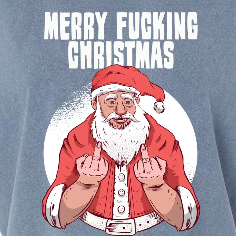 Merry Fucking Christmas Santa Claus Middle Finger Garment-Dyed Women's Muscle Tee