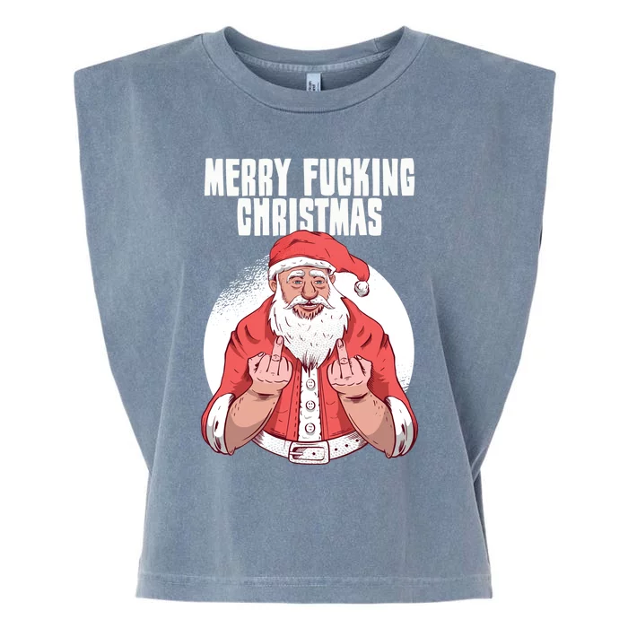 Merry Fucking Christmas Santa Claus Middle Finger Garment-Dyed Women's Muscle Tee