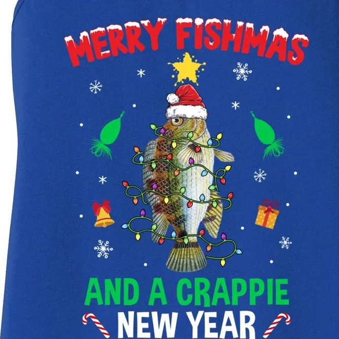 Merry Fishmas Crappie Christmas Tree Fishing Funny Xmas Gift Women's Racerback Tank