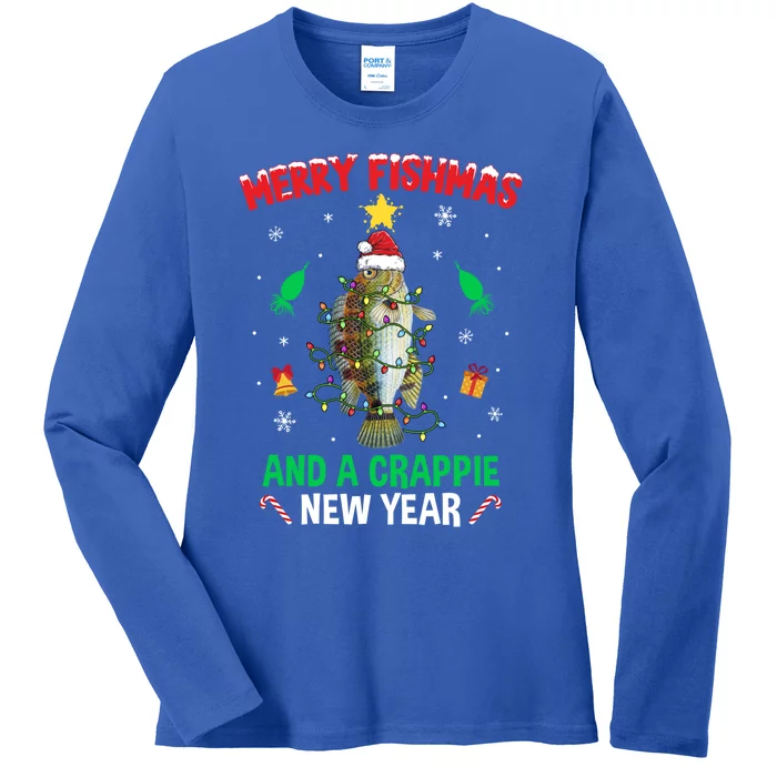 Merry Fishmas Crappie Christmas Tree Fishing Funny Xmas Gift Ladies Long Sleeve Shirt