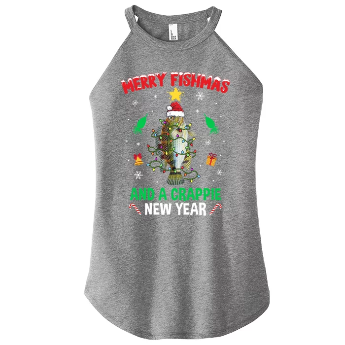 Merry Fishmas Crappie Christmas Tree Fishing Funny Xmas Gift Women’s Perfect Tri Rocker Tank