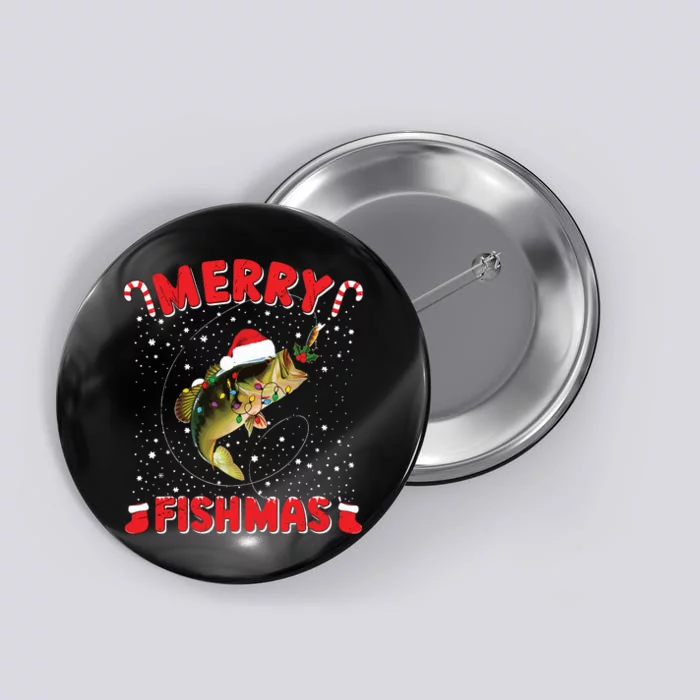 Merry Fishmas Christmas Bass Fishing Xmas Fishing Pajama Button