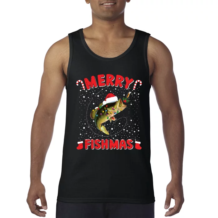 Merry Fishmas Christmas Bass Fishing Xmas Fishing Pajama Tank Top