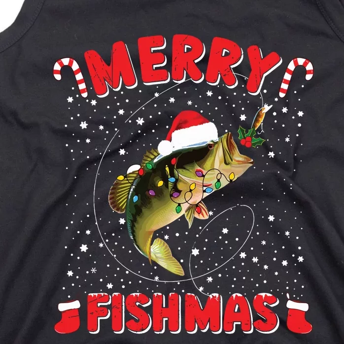 Merry Fishmas Christmas Bass Fishing Xmas Fishing Pajama Tank Top